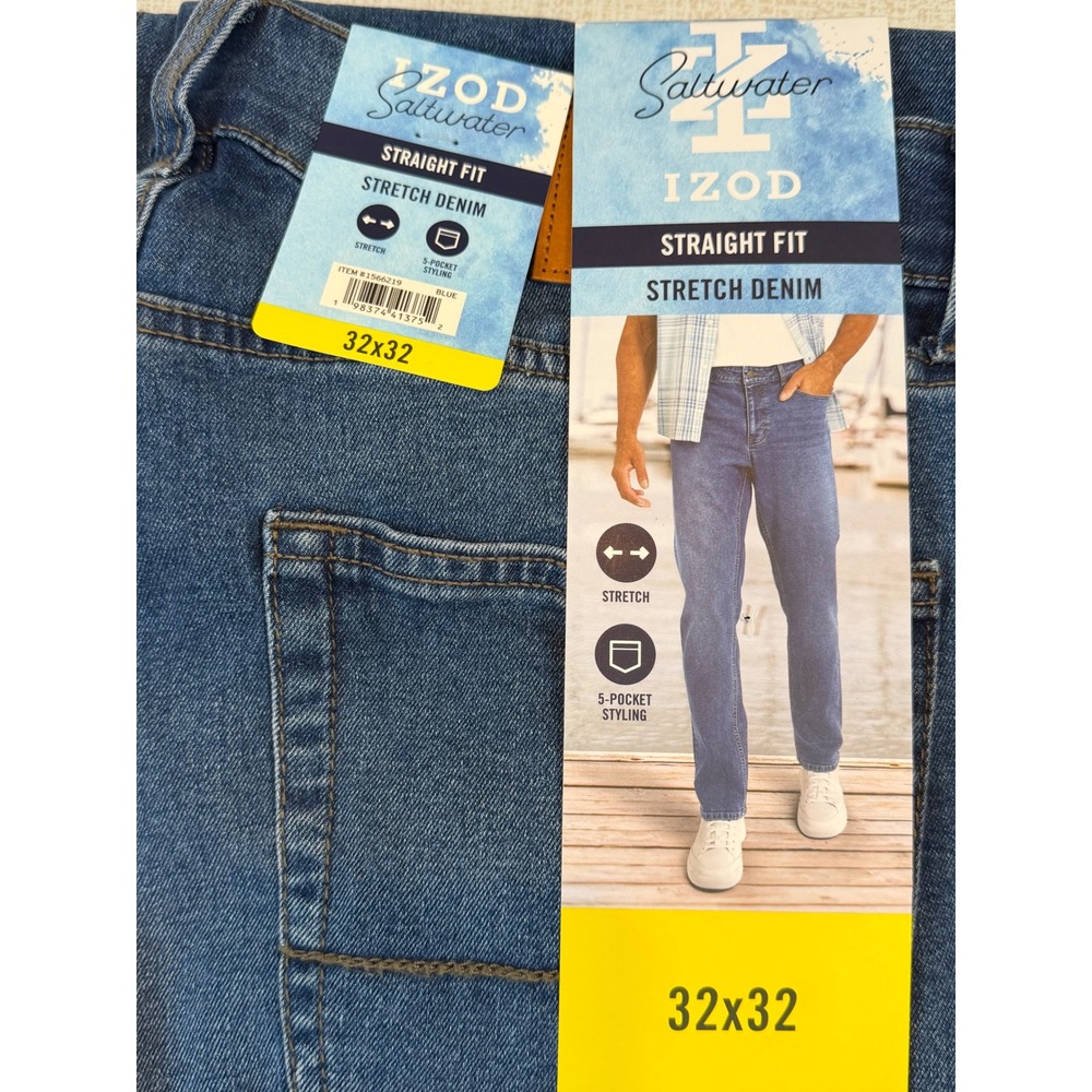 IZOD Saltwater Men Blue Straight Fit Stretch Denim Jeans 32x32 Classic Dad Style